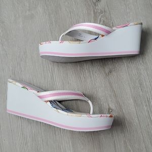 Coach Felicite White and Pink Wedge Sandals